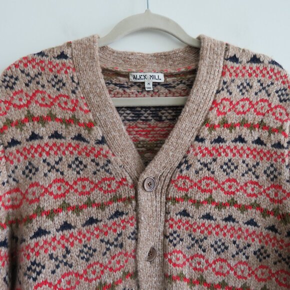 ALEX MILL Wool Fair Isle Cardigan Camel Multi - Women's Size M - Picture 3 of 16